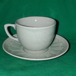 Vintage Longquan Celadon Koi Carp Fish Tea Cup Saucer 6 0z.